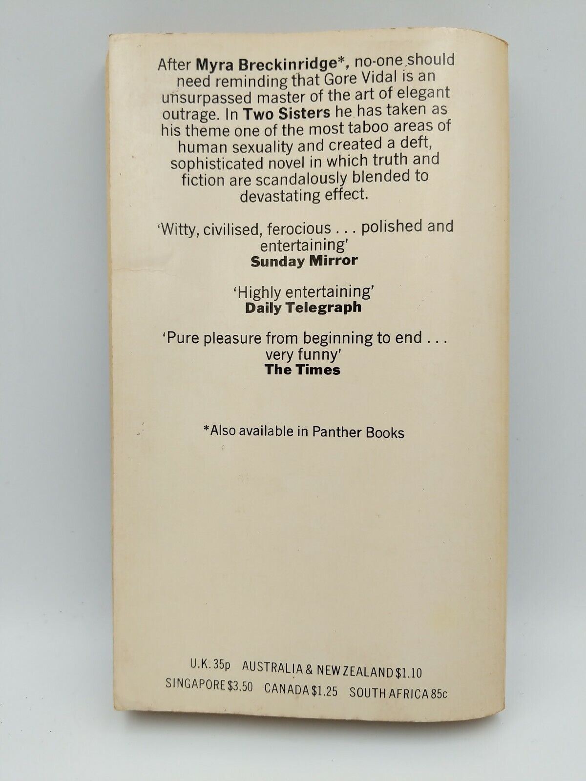 Two Sisters by Gore Vidal, 1970 Scandalous Deft Sophisticated Devastating Taboo