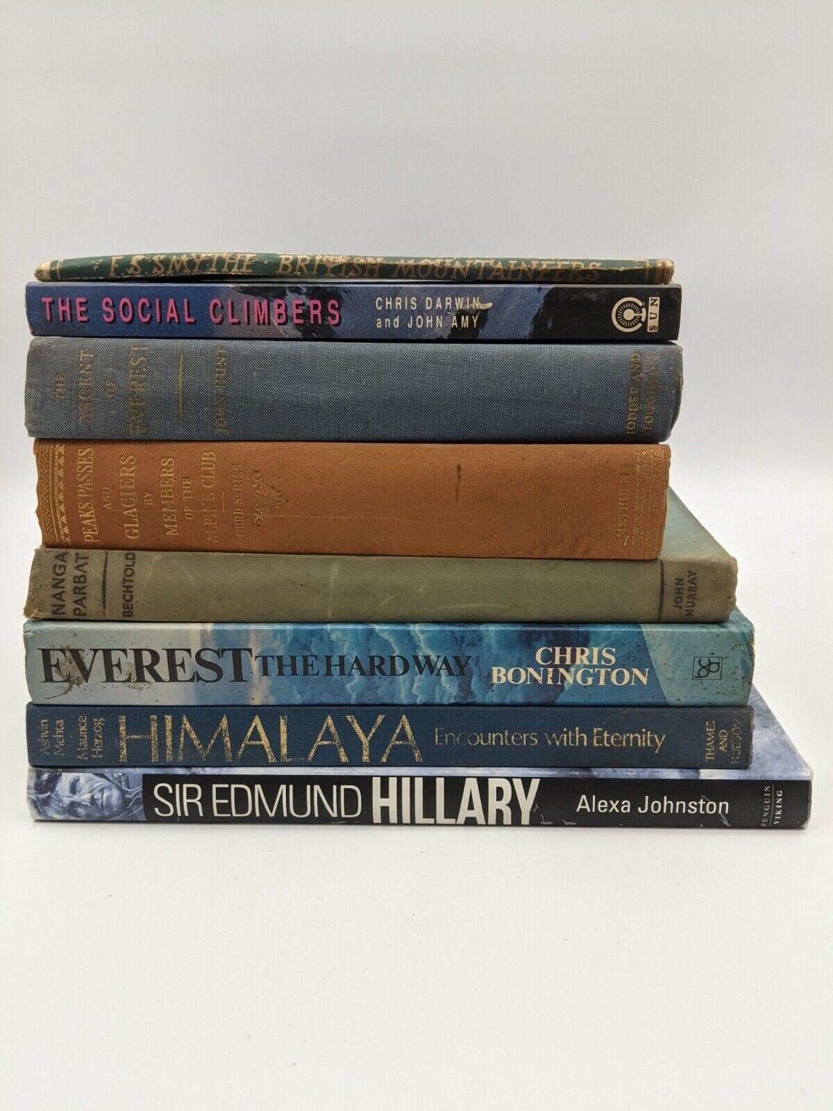 8x Book Lot: Edmund Hillary, Mount Everest, Mountaineering, Himalaya, incl. rare