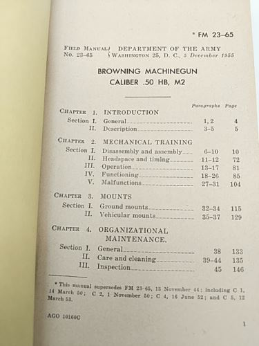 Browning Machine Gun Caliber .50 HB M2: War Department Field Manual M 23-65 1955