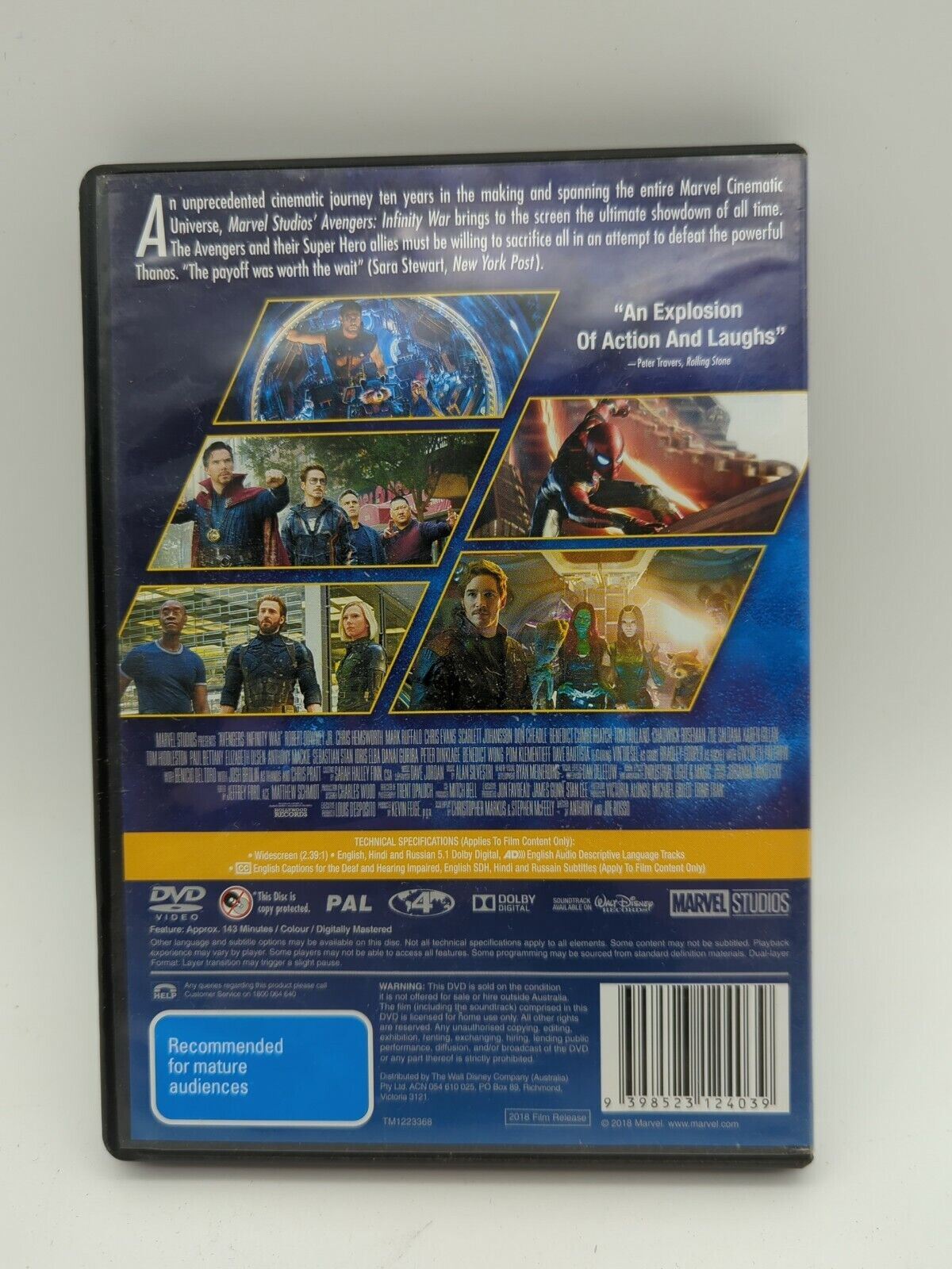 AVENGERS INFINITY WAR DVD R4 VGC 2018 ROBERT DOWNEY JNR CHRIS HEMSWORTH