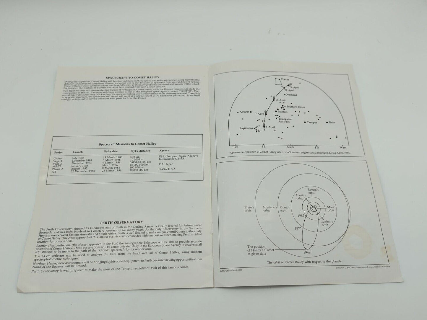 Comet Halley | Perth Observatory Information Pamphlet 1986, Vintage Astronomy