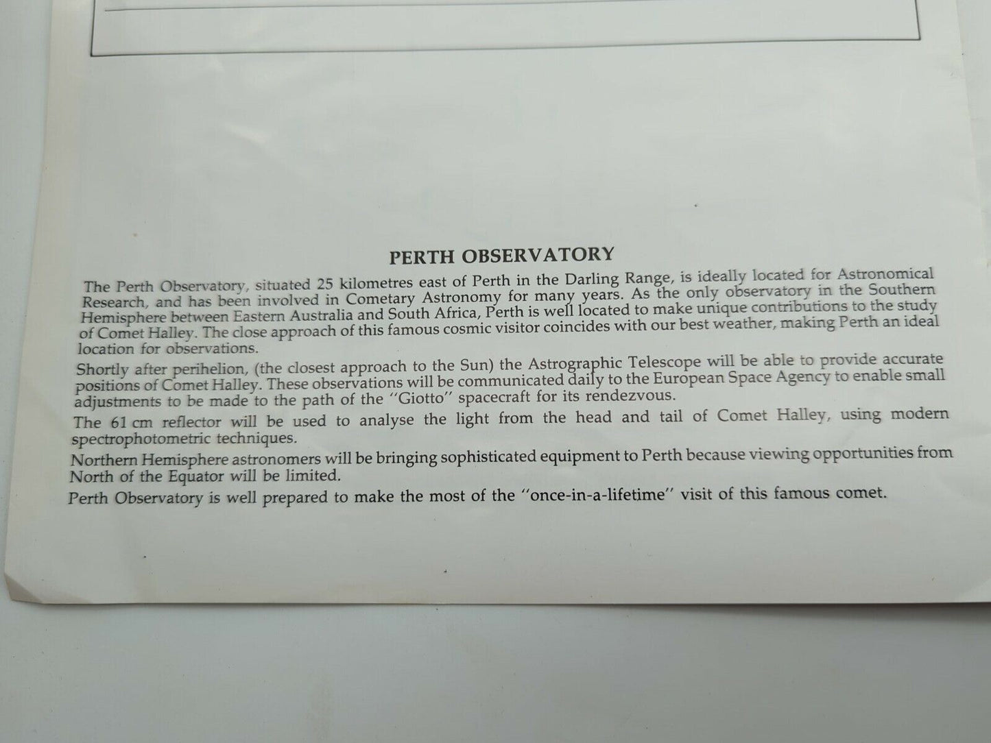 Comet Halley | Perth Observatory Information Pamphlet 1986, Vintage Astronomy