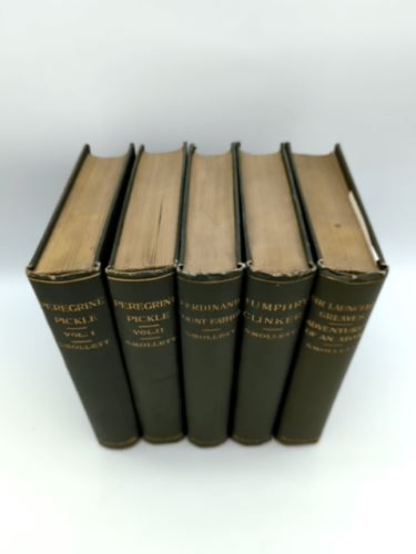Tobias Smollett 5 Volumes Rare 1884 in Olive Green Cloth, Peregrine Pickle I II…