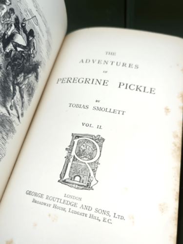 Tobias Smollett 5 Volumes Rare 1884 in Olive Green Cloth, Peregrine Pickle I II…