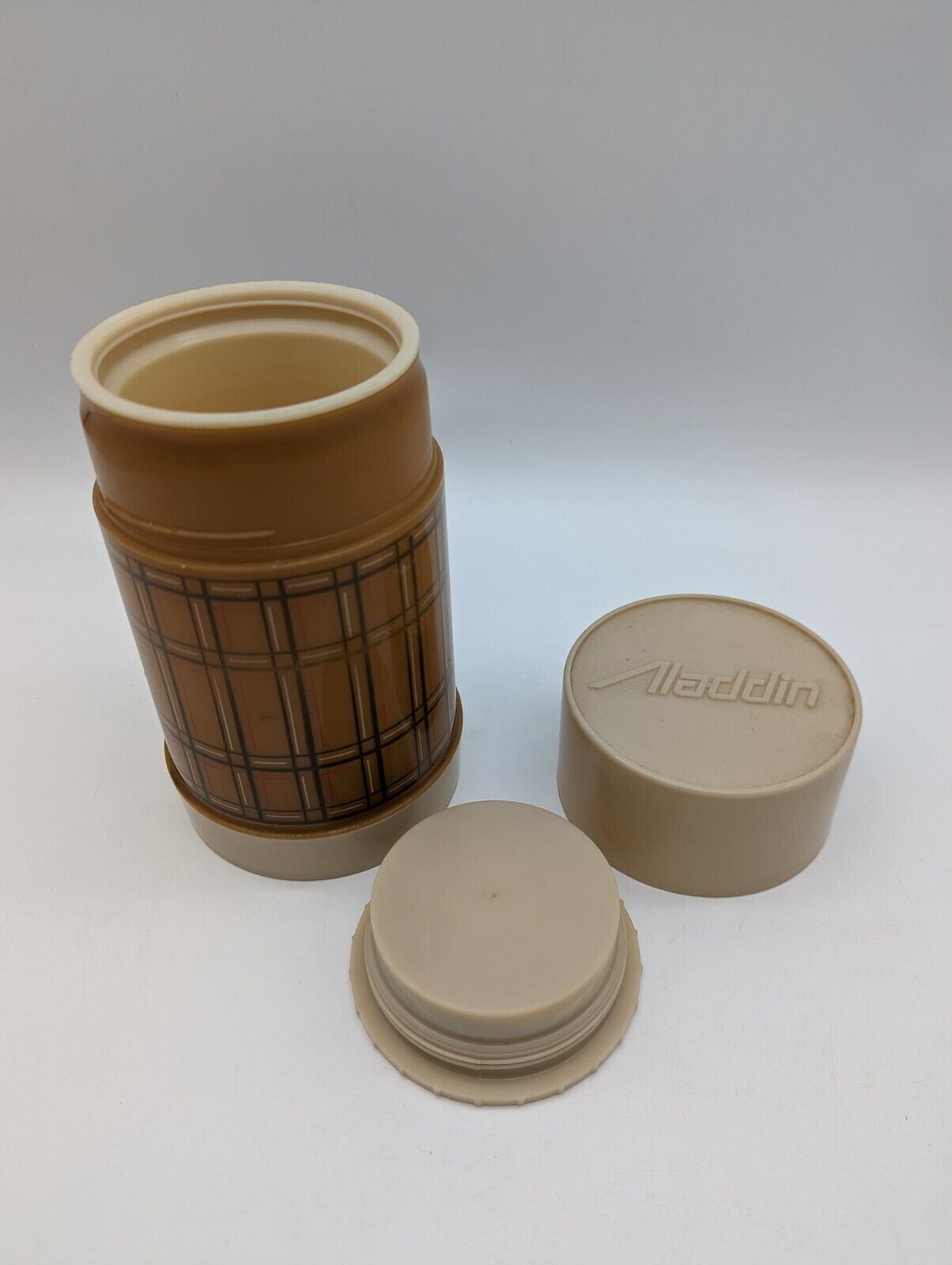 Vintage 1970’s Aladdin Vacuum Flask, Tartan Pattern, Made in Canada, Hot & Cold
