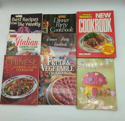 8x Women's Weekly Vintage Cookbooks, New Cookbook Ellen Sinclair, Birthday Cakes
