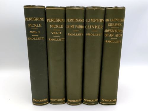 Tobias Smollett 5 Volumes Rare 1884 in Olive Green Cloth, Peregrine Pickle I II…